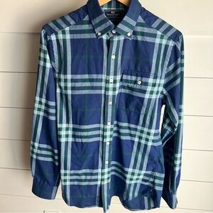 Vineyard Vines Performance Men’s Slim Fit Crosby Navy Green Plaid Shirt Small